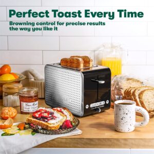 BELLA 2 Slice Toaster with Wide Slots, Touchscreen - Removable Crumb Tray, Adjustable Browning Control With Multiple Settings - Stainless Steel and Black
