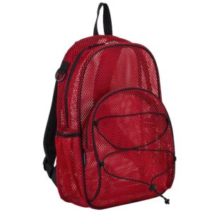eastsport mesh hiking backpack lightweight bungee see through for travel, college, swim, gym bag with adjustable padded shoulder straps, red
