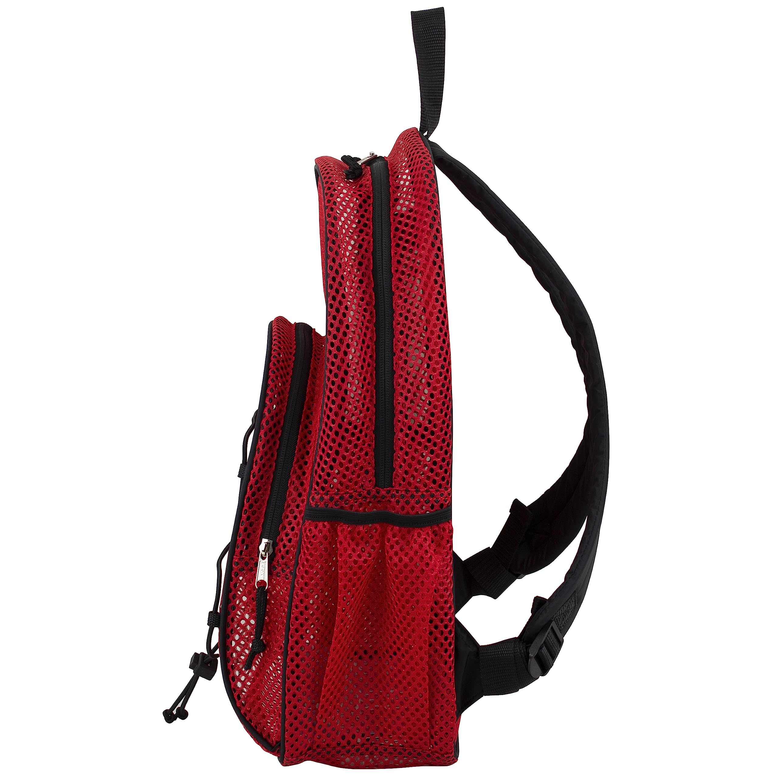 Eastsport Mesh Hiking Backpack Lightweight Bungee See Through for Travel, College, Swim, Gym Bag with Adjustable Padded Shoulder Straps, Red