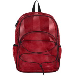 Eastsport Mesh Hiking Backpack Lightweight Bungee See Through for Travel, College, Swim, Gym Bag with Adjustable Padded Shoulder Straps, Red