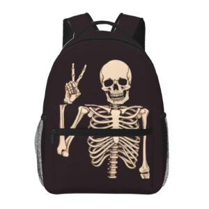 dujiea 17 inch backpack rock and roll skull skeleton laptop backpack school bookbag travel shoulder bag with chest strap