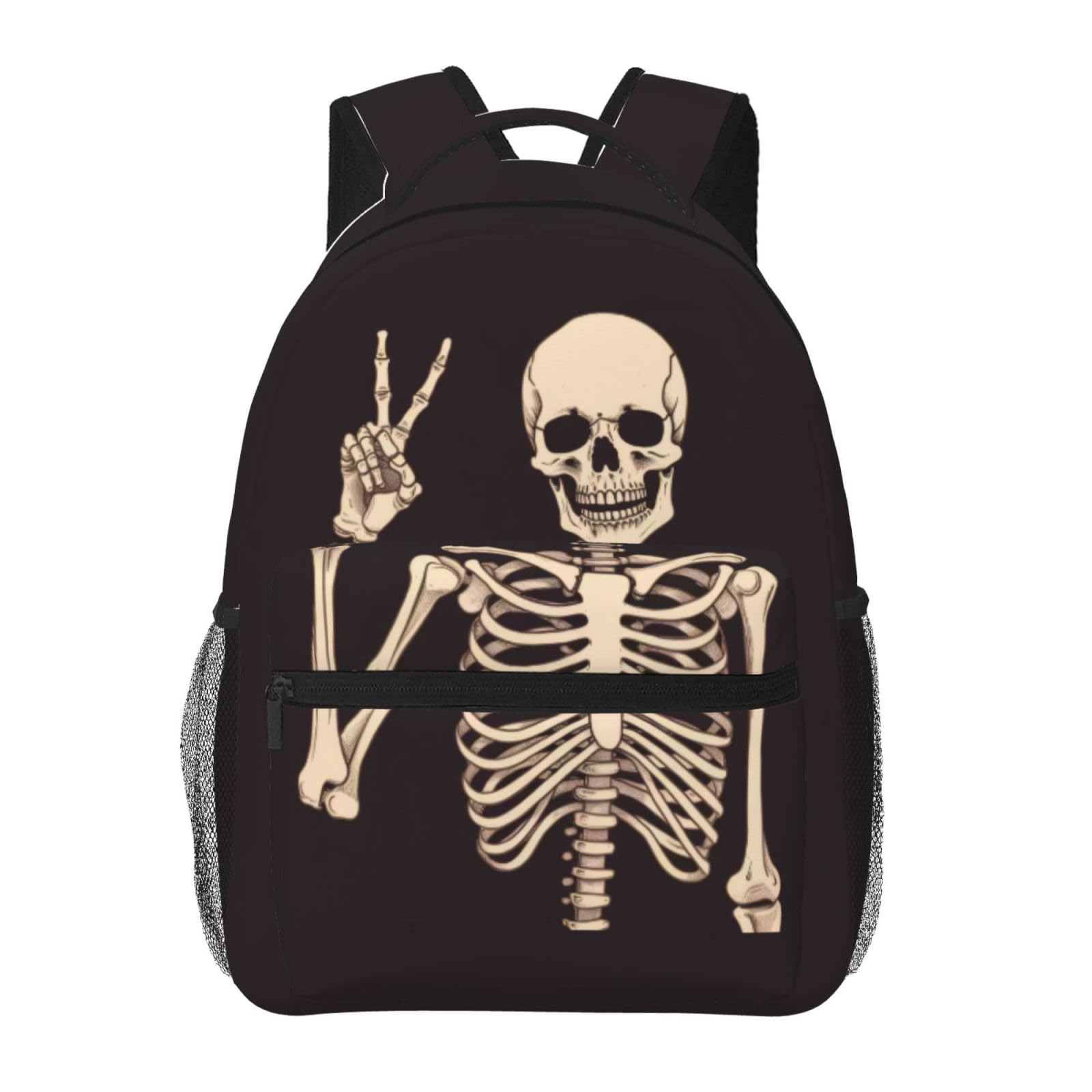 Dujiea 17 Inch Backpack Rock And Roll Skull Skeleton Laptop Backpack School Bookbag Travel Shoulder Bag With Chest Strap