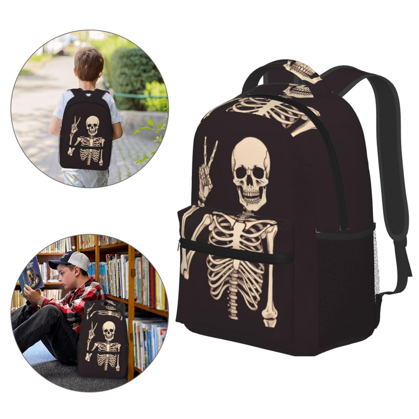 Dujiea 17 Inch Backpack Rock And Roll Skull Skeleton Laptop Backpack School Bookbag Travel Shoulder Bag With Chest Strap