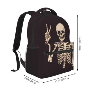 Dujiea 17 Inch Backpack Rock And Roll Skull Skeleton Laptop Backpack School Bookbag Travel Shoulder Bag With Chest Strap