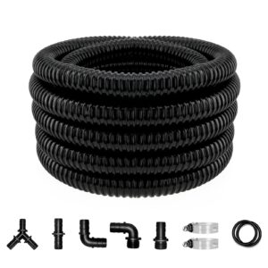 longrun pond tubing 1 inch diameter, 20.7 feet long corrugated flexible hose pipe with clamps pipe fittings, pool pvc tube for garden ponds waterfalls camping caravans filters drainage marine
