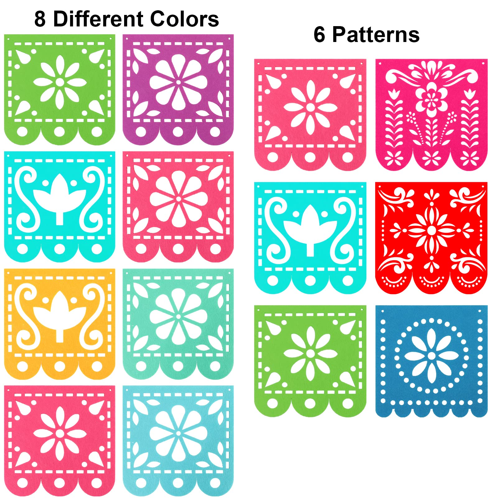 Qpout 2 Mexican Fiesta Party Decorations Banners, Felt Cinco de Mayo Decorations Banner, Day of the Dead Decor Papel Picado Banner, Dia De Los Muertos Garlands, Fiesta Birthday Baby Shower Flags