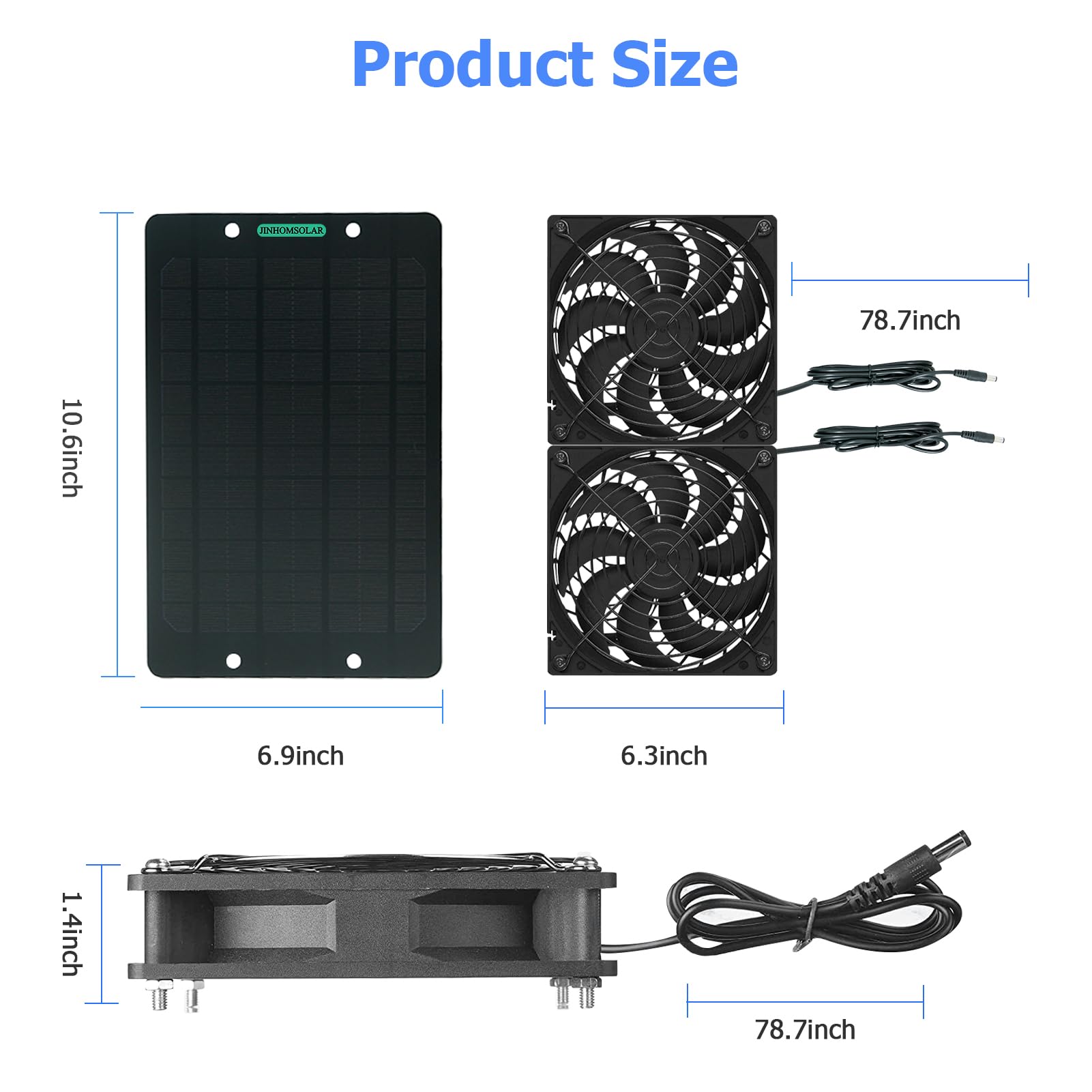 Solar Panel Fan Kit, JINHOMSOLAR 10W Dual Fan with 6.5Ft/1.9 m Cable for Small Chicken Coops, Greenhouses, Doghouses,Sheds,Pet Houses, Window Exhaust