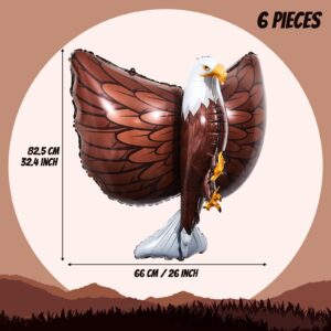 6 Pcs 3D Giant Eagle Foil Balloons 32 x 26 Inch, Inflatable Eagle Balloons for Kids Animal Big Bird Party Decorations Fourth of July Baby Shower Birthday Party Supplies