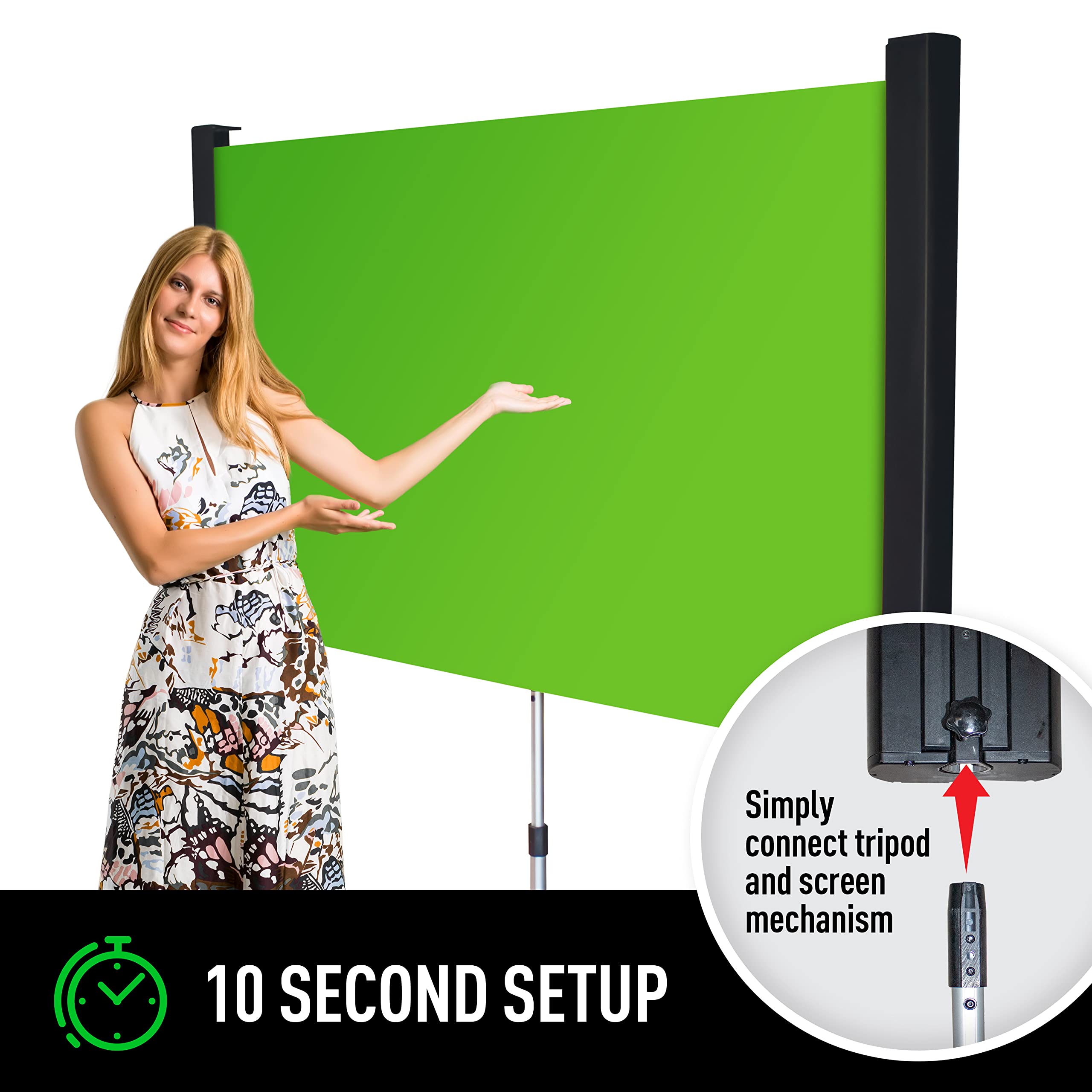 Valera Performer Extra Wide Portable Green Screen & Stand – Extra Wide Chroma Key Panel, 10 Second Setup, 1000 Backgrounds Included, Wrinkle Resistant Green Fabric Backdrop, Tripod, & Carrying Case