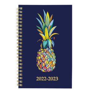 rediform blueline essential academic weekly/monthly planner, 13 months, july 2022 to july 2023, gold twin-wire binding, poly cover, 8'' x 5'', pineapple design, navy (ca114pm.02-23)