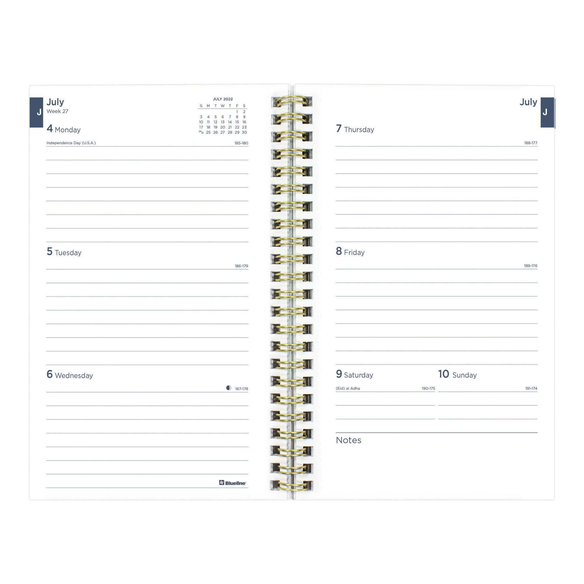 Rediform Blueline Essential Academic Weekly/Monthly Planner, 13 Months, July 2022 to July 2023, Gold Twin-Wire Binding, Poly Cover, 8'' x 5'', Pineapple Design, Navy (CA114PM.02-23)