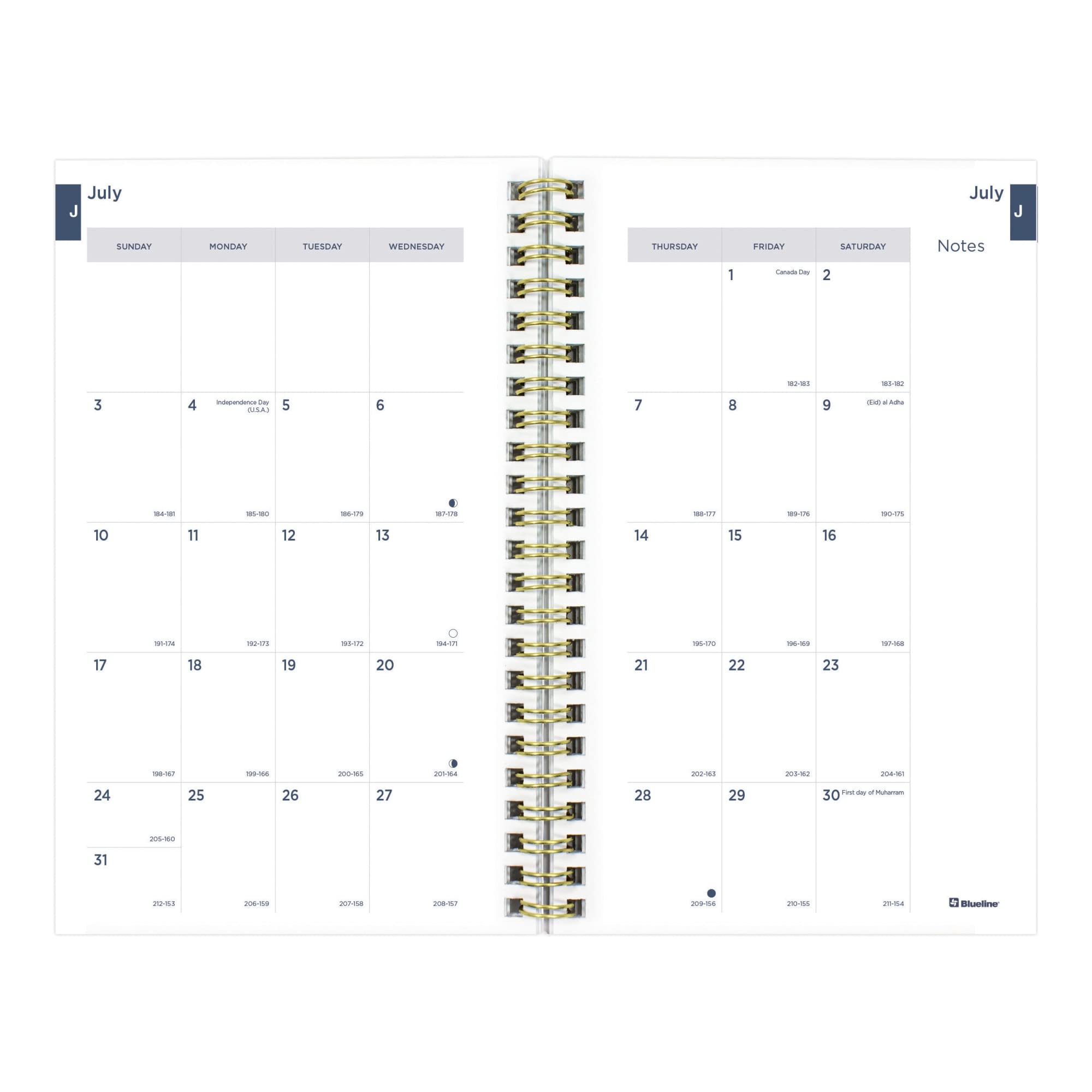 Rediform Blueline Essential Academic Weekly/Monthly Planner, 13 Months, July 2022 to July 2023, Gold Twin-Wire Binding, Poly Cover, 8'' x 5'', Pineapple Design, Navy (CA114PM.02-23)