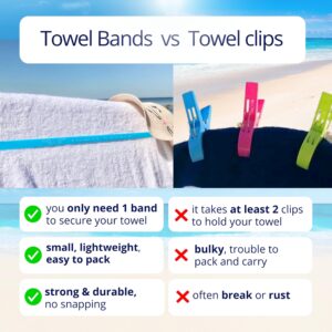 Towel Bands (6-Pack), Beach Pool & Cruise Chairs, Extra Durable, No Snapping, Cruise Ship & Beach Essentials, Great Alternative to Beach Towel Clips (3 Regular + 3 Glow in The Dark)