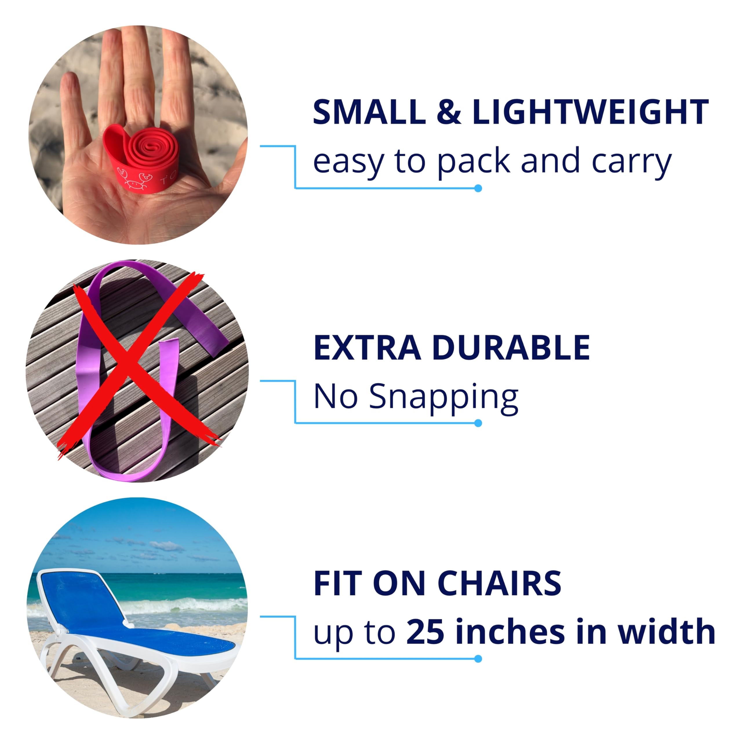 Towel Bands (6-Pack), Beach Pool & Cruise Chairs, Extra Durable, No Snapping, Cruise Ship & Beach Essentials, Great Alternative to Beach Towel Clips (3 Regular + 3 Glow in The Dark)