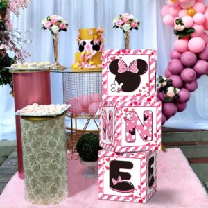 Pink Mouse Girl 1st Birthday Party Decorations Balloon Boxes, 3pcs Pink Mouse Theme One Years Old Birthday Balloon Boxes,for Girl First Birthday Party Decorations Supplies