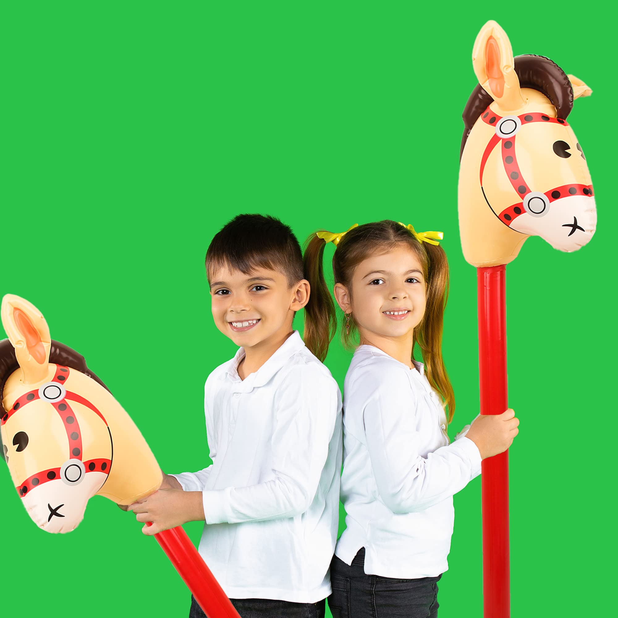 Haconba 12 Pieces 40 Inch Inflatable Stick Horse Inflatable Cowboy Cowgirl Horse Head Stick Pony Stick Balloon for Cowboy Theme Parties Christmas Birthday Pool Party Decoration