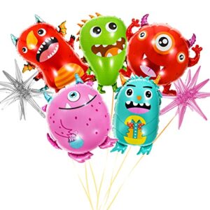 Monster Party Balloons Monster Theme Party Decorations 2pcs Foil Stars Balloon and 5pcs Aluminum Monster Balloon Set Monster Bash Party Decor Supplies for Kids Birthday Halloween Christmas Party