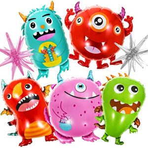 monster party balloons monster theme party decorations 2pcs foil stars balloon and 5pcs aluminum monster balloon set monster bash party decor supplies for kids birthday halloween christmas party