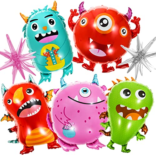 Monster Party Balloons Monster Theme Party Decorations 2pcs Foil Stars Balloon and 5pcs Aluminum Monster Balloon Set Monster Bash Party Decor Supplies for Kids Birthday Halloween Christmas Party