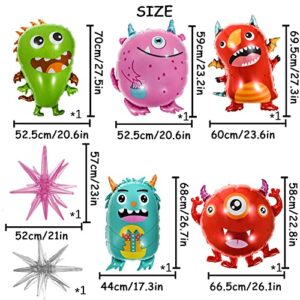 Monster Party Balloons Monster Theme Party Decorations 2pcs Foil Stars Balloon and 5pcs Aluminum Monster Balloon Set Monster Bash Party Decor Supplies for Kids Birthday Halloween Christmas Party