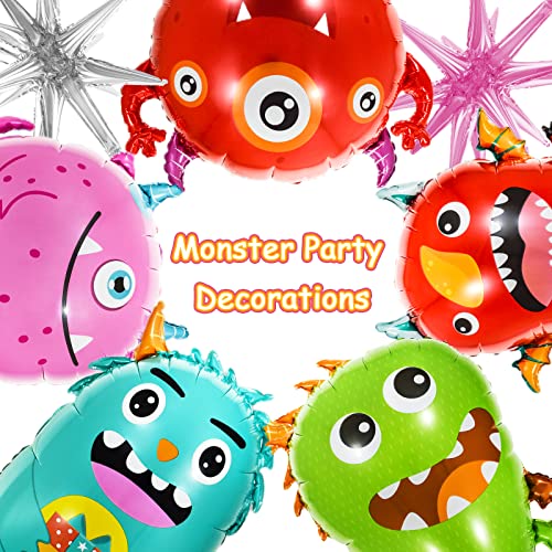 Monster Party Balloons Monster Theme Party Decorations 2pcs Foil Stars Balloon and 5pcs Aluminum Monster Balloon Set Monster Bash Party Decor Supplies for Kids Birthday Halloween Christmas Party