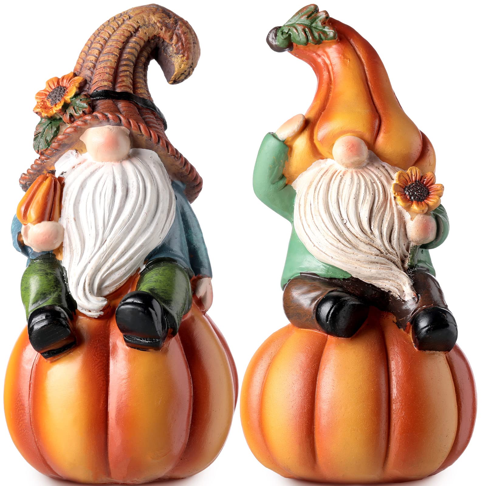 Jetec 2 Pcs Thanksgiving Pumpkin Gnome Figurines Fall Gnome Statue Resin Pumpkin Gnome Fall Tabletop Decoration for Fall Harvest Thanksgiving Indoor Outdoor Home Garden Yard Lawn Decor, 6.7 Inch