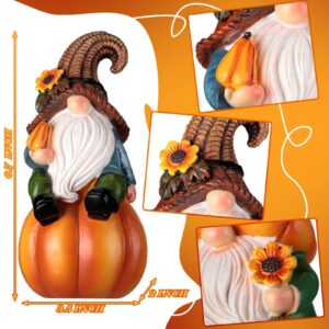 Jetec 2 Pcs Thanksgiving Pumpkin Gnome Figurines Fall Gnome Statue Resin Pumpkin Gnome Fall Tabletop Decoration for Fall Harvest Thanksgiving Indoor Outdoor Home Garden Yard Lawn Decor, 6.7 Inch