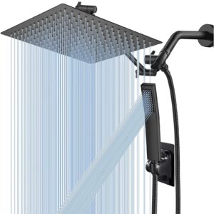 bellearly all metal 12'' rain/rainfall shower head with handheld spray combo, high pressure square shower head with 13'' extension arm, dual black shower heads with 78'' hose, waterfall showerhead