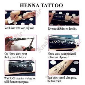 XMASIR 12 Sheets Henna Tattoo Stencils, Glitter Airbrush Hand Temporary Tattoo Stickers Indian Arabian Self Adhesive Tattoo Templates (S5-12P)