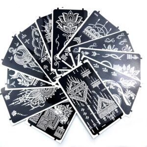 XMASIR 12 Sheets Henna Tattoo Stencils, Glitter Airbrush Hand Temporary Tattoo Stickers Indian Arabian Self Adhesive Tattoo Templates (S5-12P)