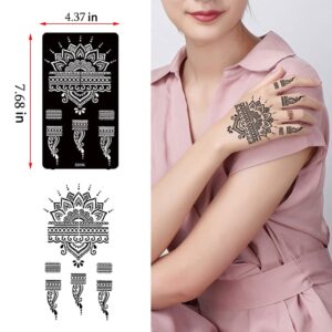 XMASIR 12 Sheets Henna Tattoo Stencils, Glitter Airbrush Hand Temporary Tattoo Stickers Indian Arabian Self Adhesive Tattoo Templates (S5-12P)