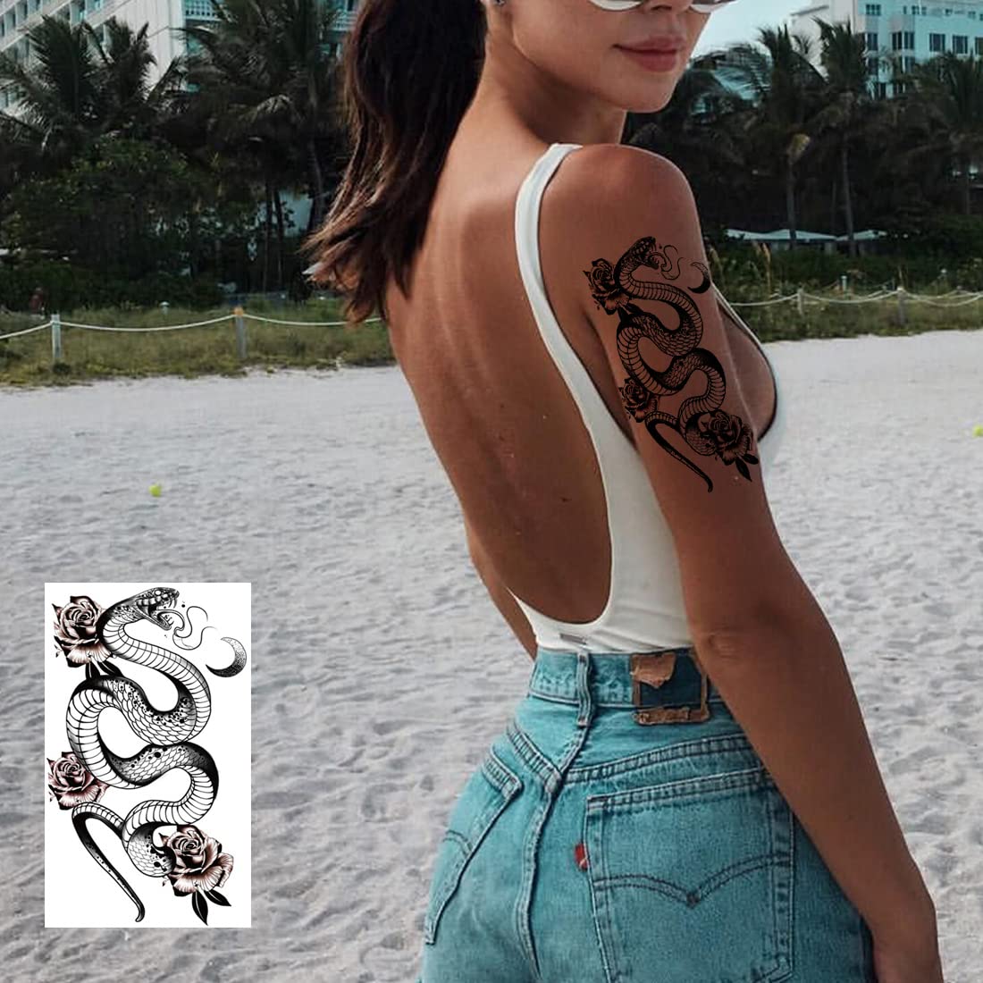 Ooopsiun 12 Large Sheets Snake Temporary Tattoos For Men Women, Cool Waterproof Body Fake Tattoo Sticker for Aldult 3D Cobra Mamba Viper Arm Tattoos