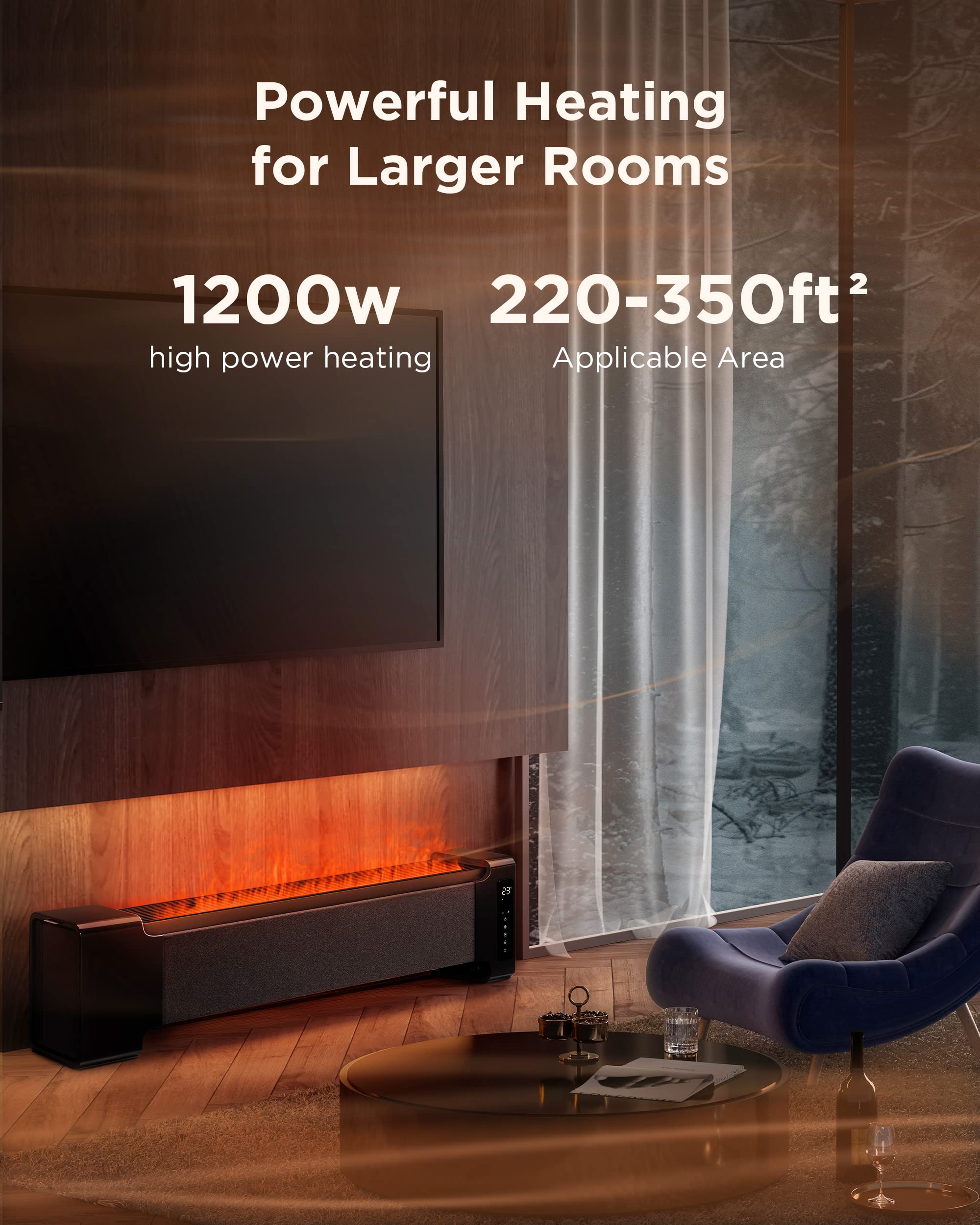 AIRMATE Electric Fireplace Heater 45"& Humidifier 2in1 with Remote, Silent 35dB Linear Fireplace Realistic Flame, Thin Indoor Fireplace Electric for the Living Room, 1200w LED Touch Control, 24H Timer