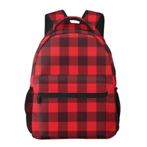 amrandom travel backpack for women men red black buffalo check plaid pattern college backpack adjustable