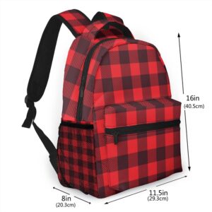 AMRANDOM Travel Backpack for Women Men Red Black Buffalo Check Plaid Pattern College Backpack Adjustable