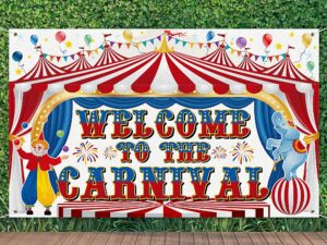 large circus carnival backdrop welcome to the carnival banner backdrop photo background for carnival circus theme party decorations kids birthday party supplies photo booth props, 71 x 43 inch