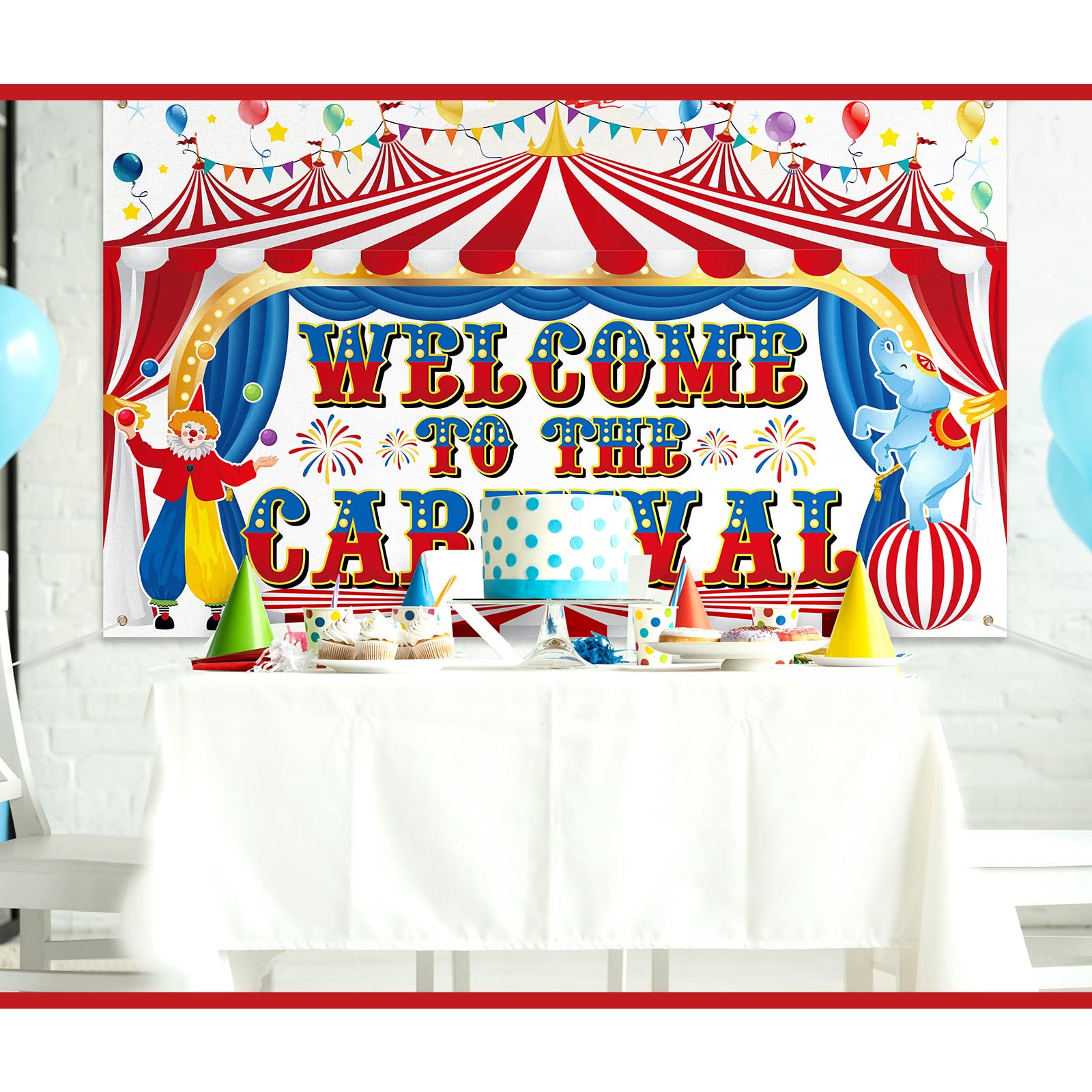 Large Circus Carnival Backdrop Welcome to the Carnival Banner Backdrop Photo Background for Carnival Circus Theme Party Decorations Kids Birthday Party Supplies Photo Booth Props, 71 x 43 Inch