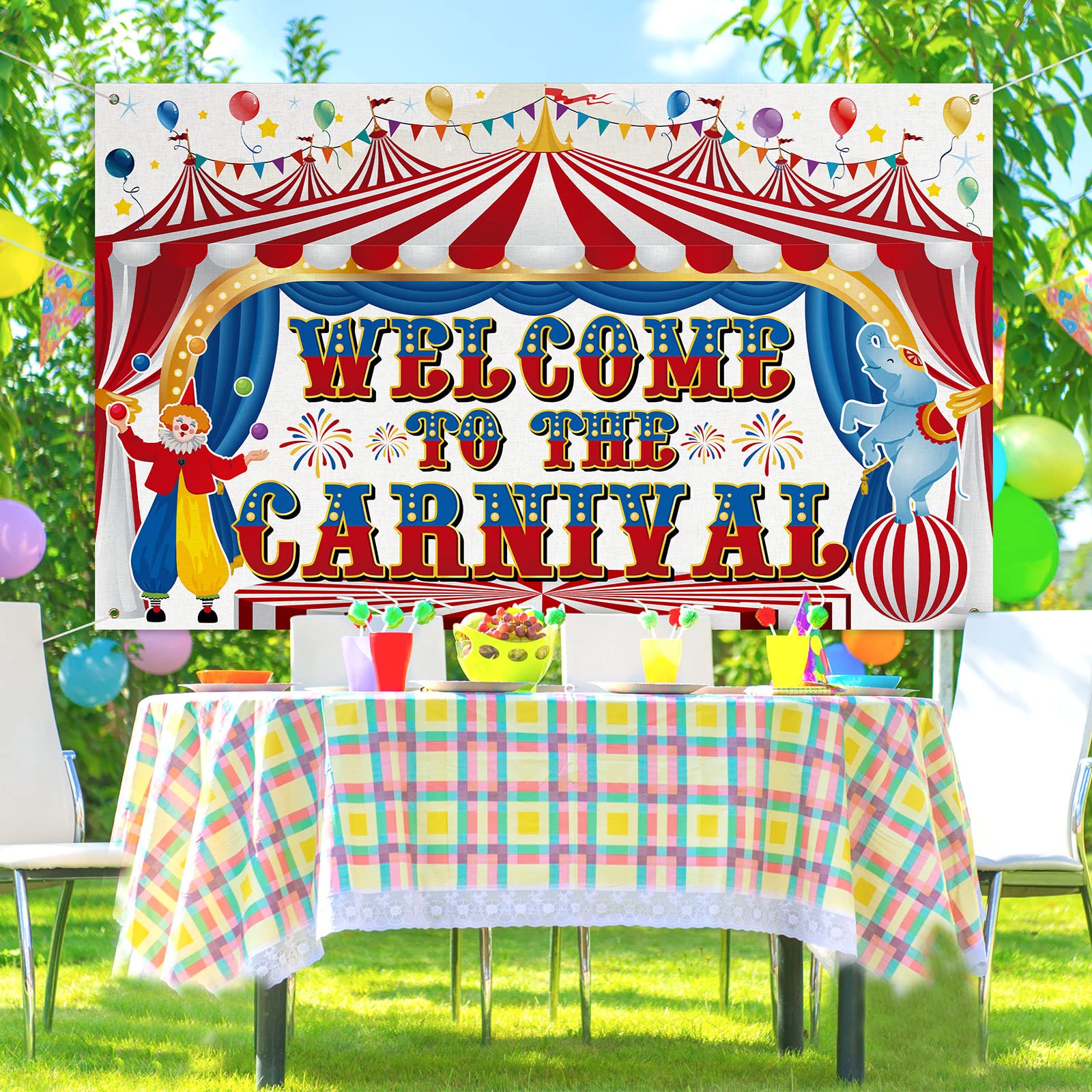 Large Circus Carnival Backdrop Welcome to the Carnival Banner Backdrop Photo Background for Carnival Circus Theme Party Decorations Kids Birthday Party Supplies Photo Booth Props, 71 x 43 Inch