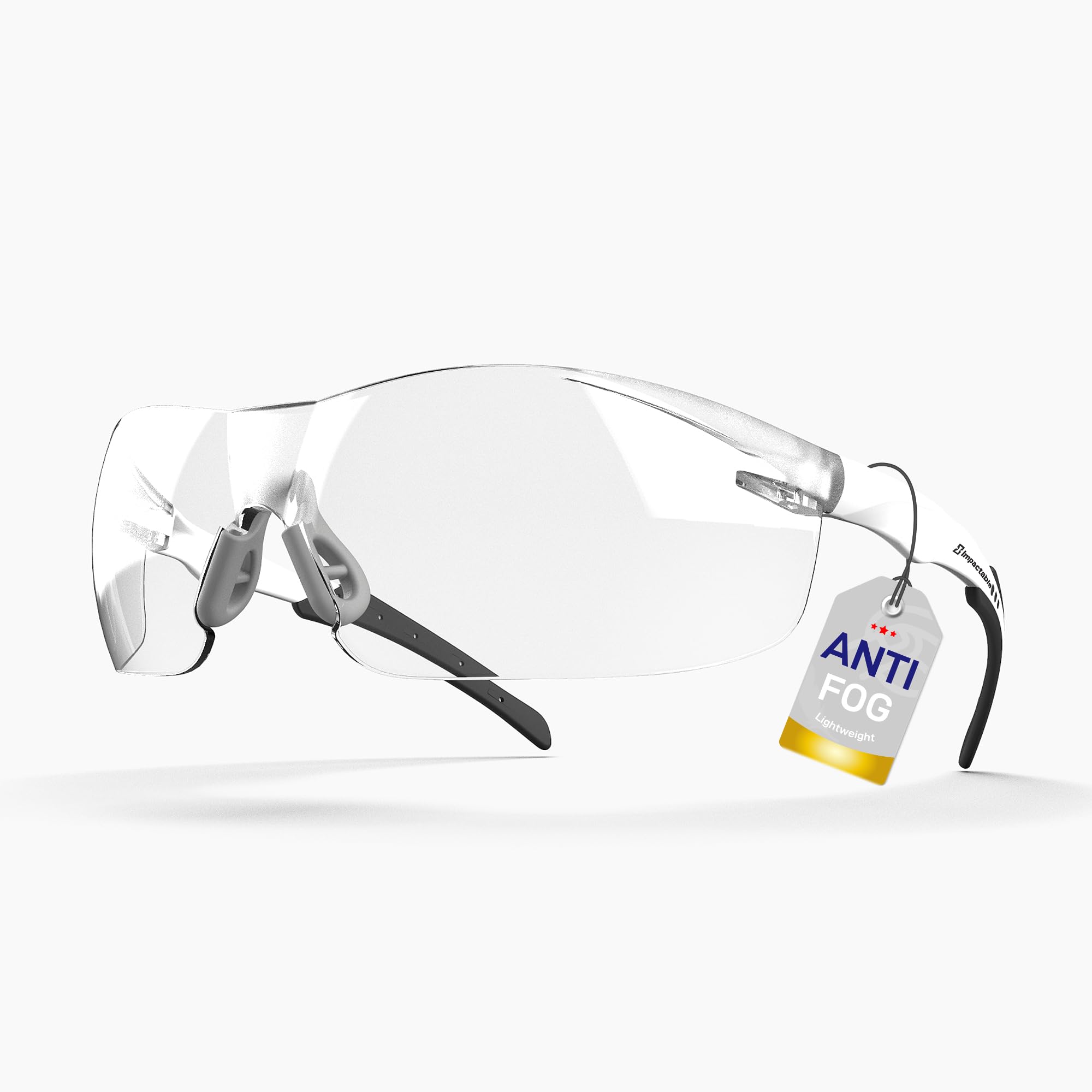 IMPACTABLE ANSI Z87.1 Safety Glasses, Anti-Fog UV Impact Scratch Resistant for Eye Protection at Work, Sports, Shooting, Pickleball, Racquetball, Clear Wraparound Lenses, No-Slip Nose Grip, 1 Pack