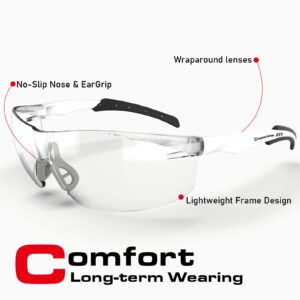 IMPACTABLE ANSI Z87.1 Safety Glasses, Anti-Fog UV Impact Scratch Resistant for Eye Protection at Work, Sports, Shooting, Pickleball, Racquetball, Clear Wraparound Lenses, No-Slip Nose Grip, 1 Pack