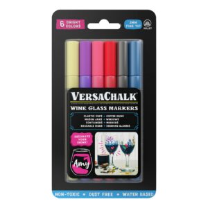 versachalk washable wine glass pens 6 vibrant erasable colors to write on party cups, drink glasses, beer mugs, clear plastic jars, windows, and mirrors