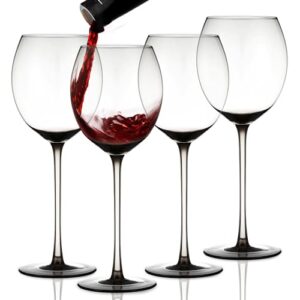 berkware colored red wine glasses set of 4 - elegant long stem wine glass - 13.3oz (smoke)