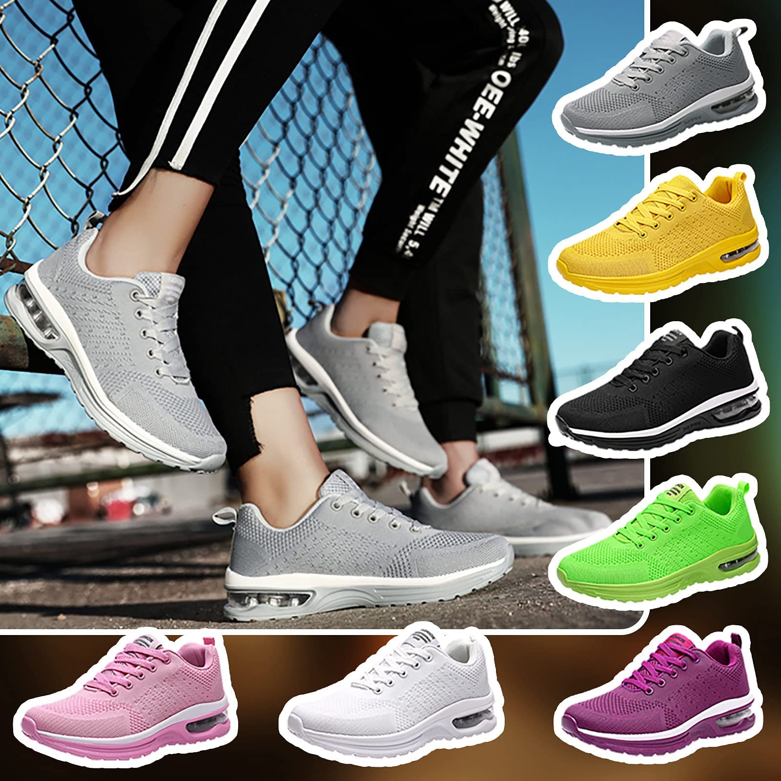 HINDOLA Couple Sneakers Fashion Platform Walking Shoes Outdoor Running Tennis Basketball Baseball Volleyball Training Shoes Breathable Slip on Shoes Sneakers for Women Grey