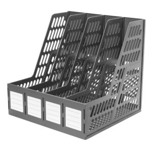 alfion collapsible magazine holder, 4 vertical slots | modern color office desk organizer for file storage (charcoal gray)