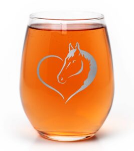 promotion & beyond heart horse design love horse riding ranch farmhouse for animal lovers stemless wine glass