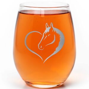 Promotion & Beyond Heart Horse Design Love Horse Riding Ranch Farmhouse for Animal Lovers Stemless Wine Glass