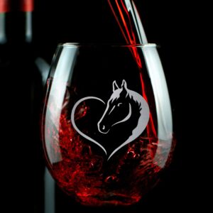 Promotion & Beyond Heart Horse Design Love Horse Riding Ranch Farmhouse for Animal Lovers Stemless Wine Glass