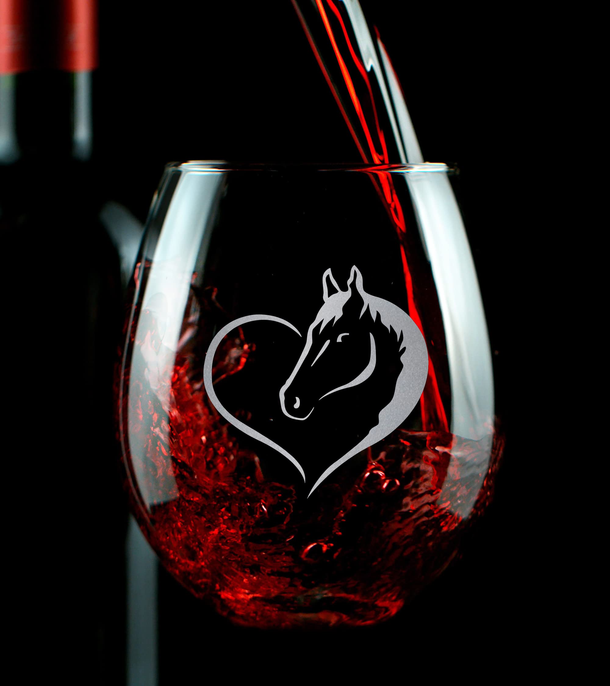 Promotion & Beyond Heart Horse Design Love Horse Riding Ranch Farmhouse for Animal Lovers Stemless Wine Glass