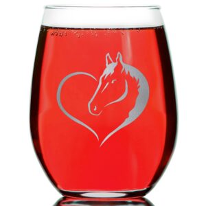 Promotion & Beyond Heart Horse Design Love Horse Riding Ranch Farmhouse for Animal Lovers Stemless Wine Glass