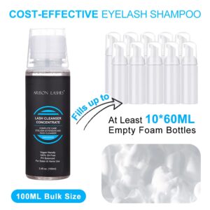 Eyelash Cleanser Concentrate 100ml Professional Lash Extensions Shampoo Natural Foaming Cleanser for Extensions Lashes with Salon Home Care-Makes 20 Bottles 60ml Eyelash Shampoo(Unscente)